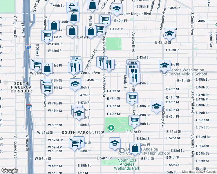map of restaurants, bars, coffee shops, grocery stores, and more near 4461 Crocker St in Los Angeles