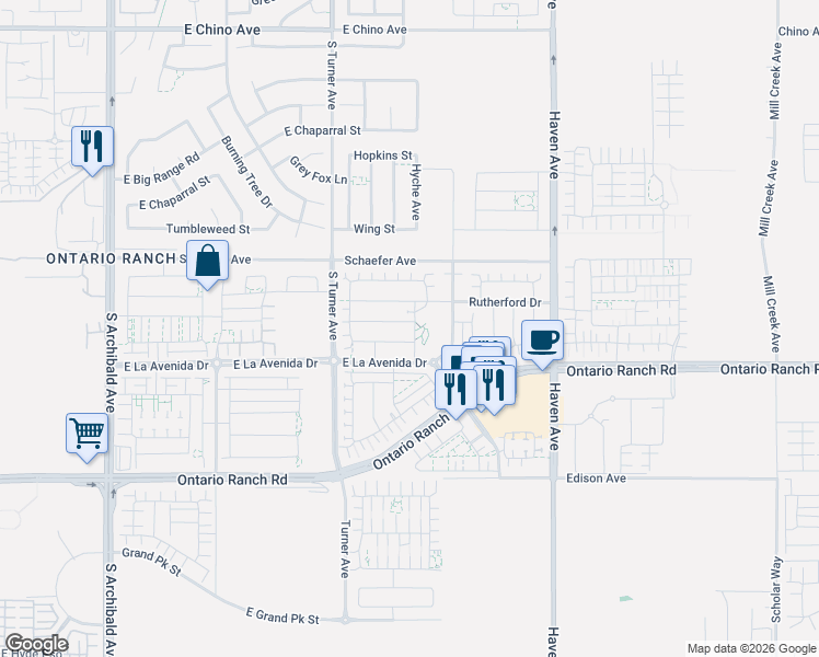 map of restaurants, bars, coffee shops, grocery stores, and more near 3220 Sterling Street in Ontario