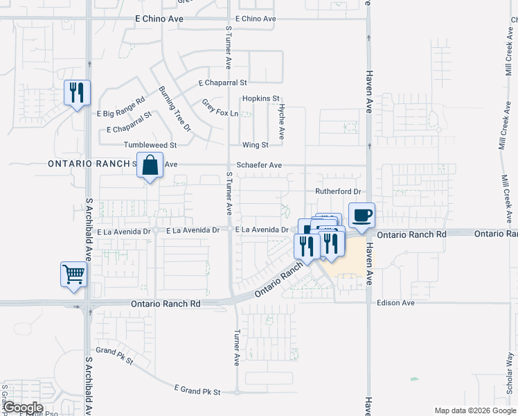 map of restaurants, bars, coffee shops, grocery stores, and more near 3220 Sterling Street in Ontario