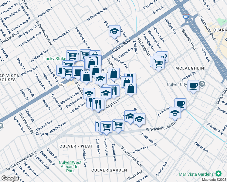 map of restaurants, bars, coffee shops, grocery stores, and more near 12135 Mitchell Avenue in Los Angeles
