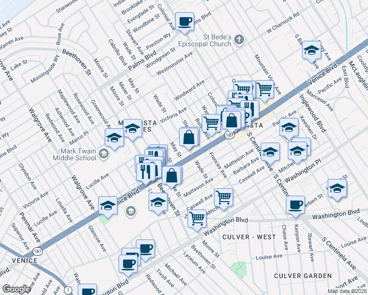 map of restaurants, bars, coffee shops, grocery stores, and more near 3787 Wade Street in Los Angeles