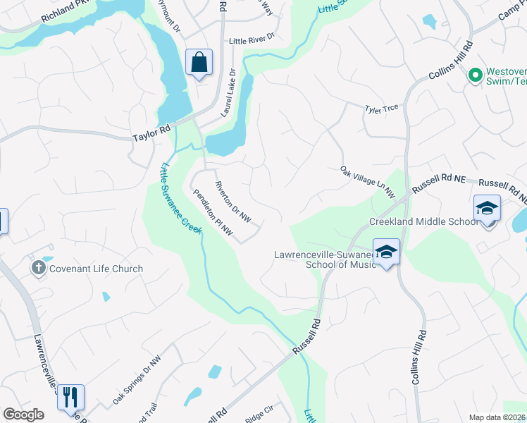 map of restaurants, bars, coffee shops, grocery stores, and more near 1848 Lake Shadow Way in Suwanee