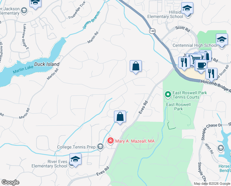 map of restaurants, bars, coffee shops, grocery stores, and more near 9139 Eves Circle in Roswell
