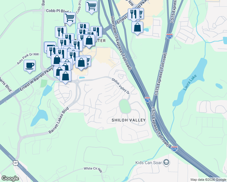 map of restaurants, bars, coffee shops, grocery stores, and more near 2113 Goldwaite Court Northwest in Kennesaw
