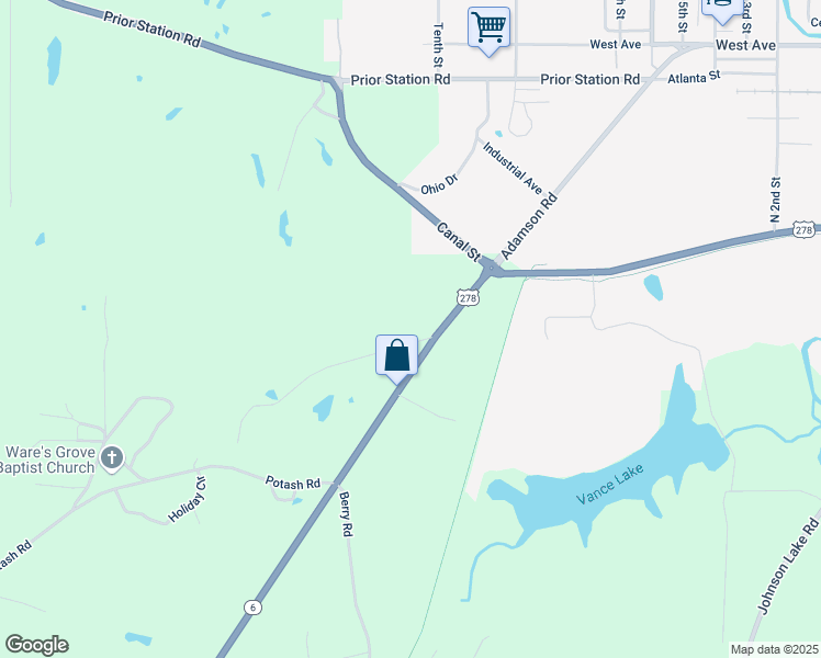 map of restaurants, bars, coffee shops, grocery stores, and more near 18 Old Potash Road in Cedartown