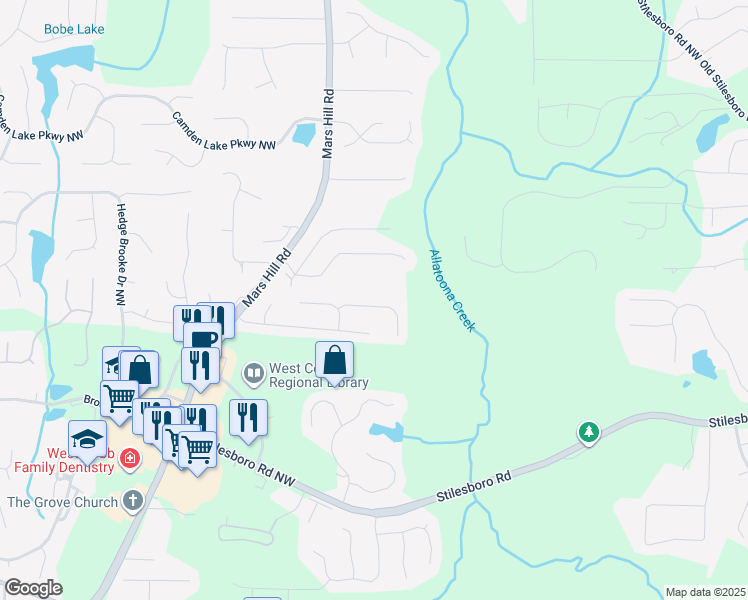 map of restaurants, bars, coffee shops, grocery stores, and more near 4970 Newpark Lane Northwest in Acworth