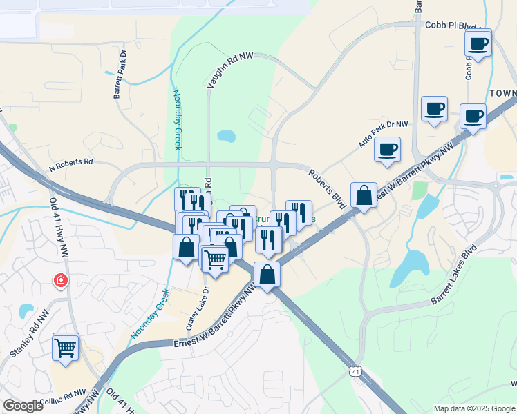 map of restaurants, bars, coffee shops, grocery stores, and more near 1312 Bexley PI in Kennesaw