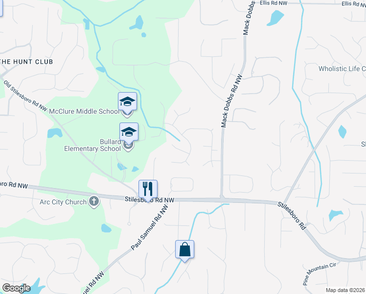 map of restaurants, bars, coffee shops, grocery stores, and more near 3552 Sanderlings Court Northwest in Kennesaw