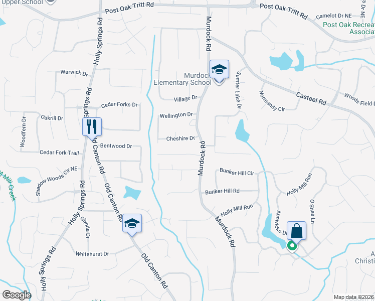 map of restaurants, bars, coffee shops, grocery stores, and more near 2987 Sutton Glen in Marietta