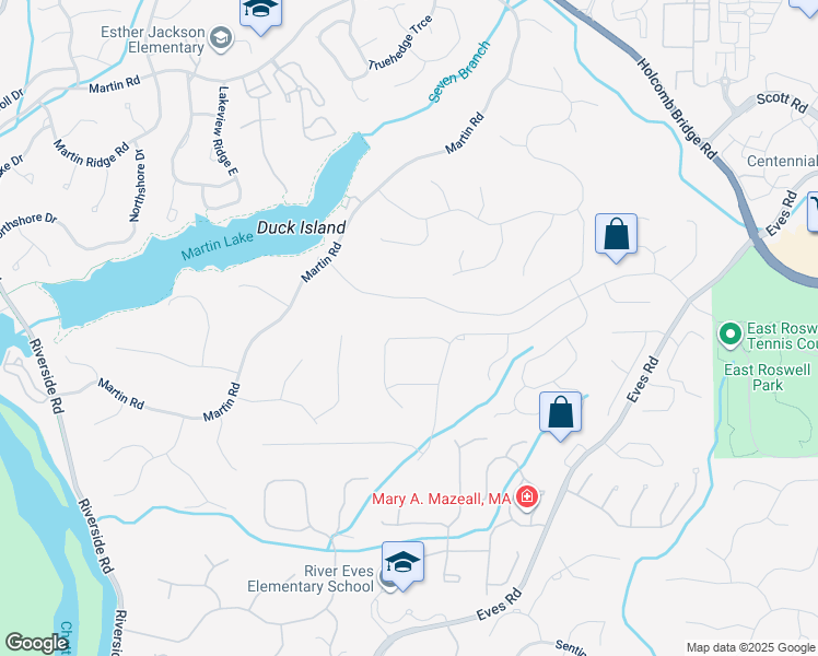 map of restaurants, bars, coffee shops, grocery stores, and more near 1040 Windfaire Place in Roswell