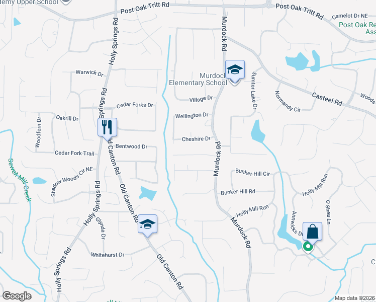map of restaurants, bars, coffee shops, grocery stores, and more near 2979 Sutton Glen in Marietta