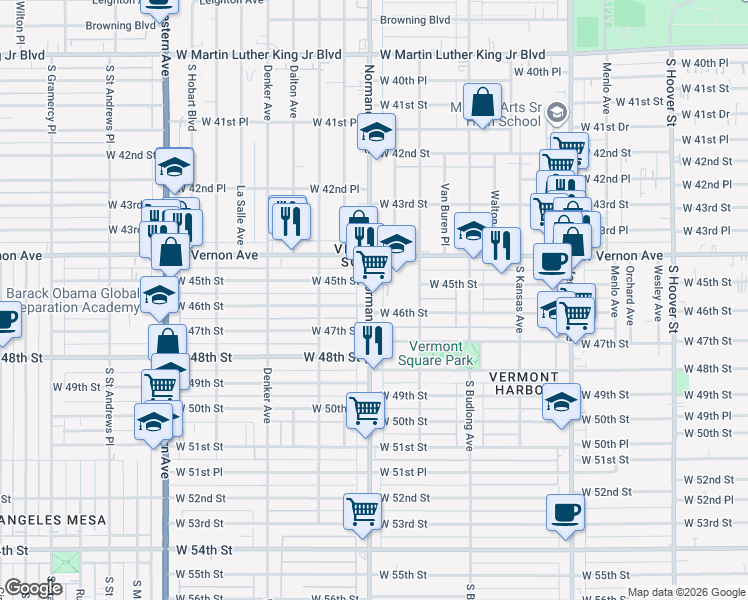 map of restaurants, bars, coffee shops, grocery stores, and more near 4518 Normandie Avenue in Los Angeles