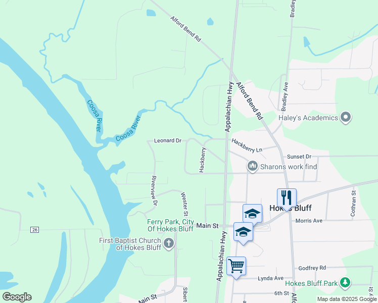 map of restaurants, bars, coffee shops, grocery stores, and more near 2641 Tanglewood Trail West in Gadsden