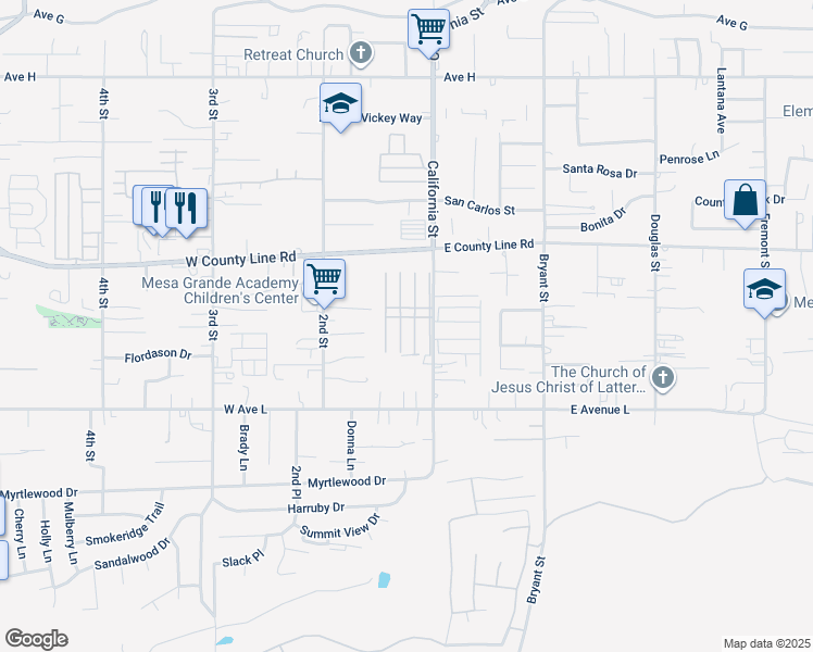 map of restaurants, bars, coffee shops, grocery stores, and more near 950 California Street in Calimesa