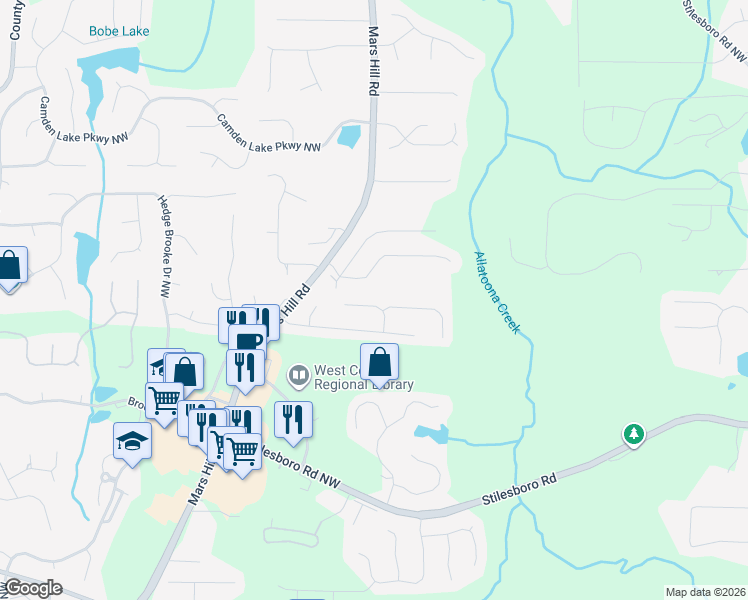 map of restaurants, bars, coffee shops, grocery stores, and more near 1930 Newpark Way Northwest in Acworth