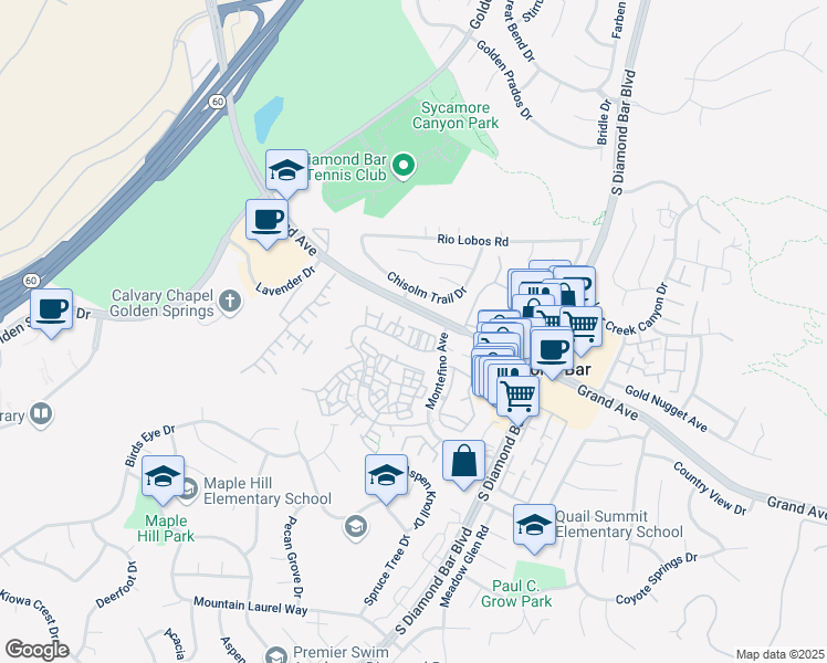 map of restaurants, bars, coffee shops, grocery stores, and more near in Pomona