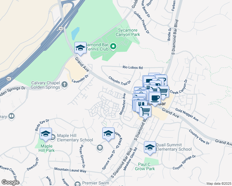 map of restaurants, bars, coffee shops, grocery stores, and more near 1209 Porto Grande Drive in Diamond Bar
