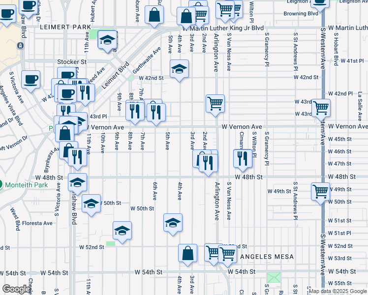 map of restaurants, bars, coffee shops, grocery stores, and more near 4525 4th Avenue in Los Angeles