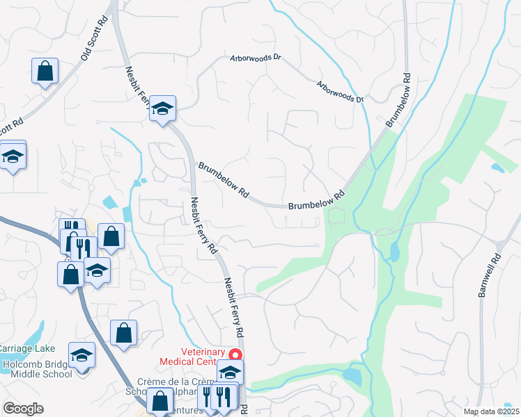 map of restaurants, bars, coffee shops, grocery stores, and more near 3005 Park Chase in Alpharetta