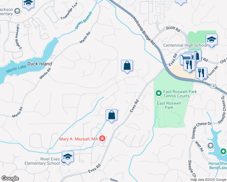 map of restaurants, bars, coffee shops, grocery stores, and more near 9150 Branch Valley Way in Roswell