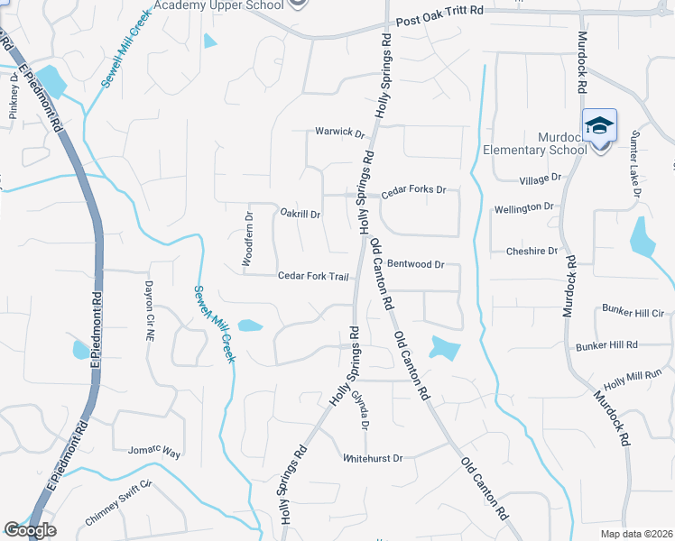 map of restaurants, bars, coffee shops, grocery stores, and more near 2601 Cedar Fork Trail in Marietta