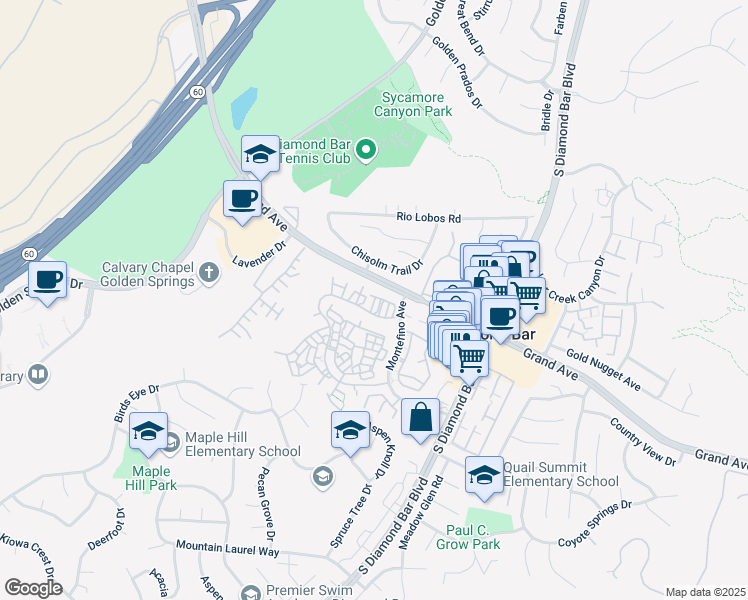 map of restaurants, bars, coffee shops, grocery stores, and more near 1209 Porto Grande Drive in Diamond Bar