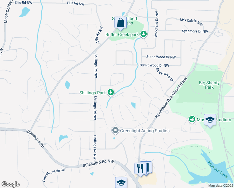 map of restaurants, bars, coffee shops, grocery stores, and more near 2873 Shillings Chase Court in Kennesaw