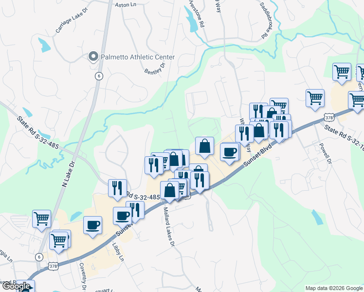 map of restaurants, bars, coffee shops, grocery stores, and more near 200 Caughman Farm Road in Lexington