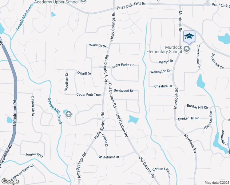 map of restaurants, bars, coffee shops, grocery stores, and more near 2718 Bentwood Drive in Marietta