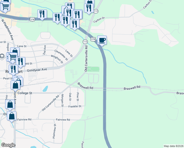 map of restaurants, bars, coffee shops, grocery stores, and more near 150 Nicole Circle in Rockmart