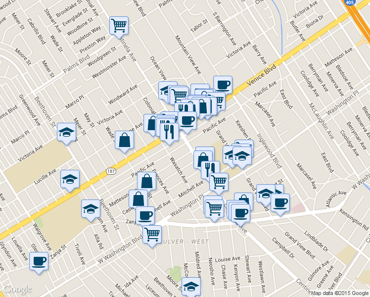 map of restaurants, bars, coffee shops, grocery stores, and more near 3901 South Centinela Avenue in Los Angeles