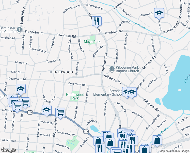 map of restaurants, bars, coffee shops, grocery stores, and more near 4118 Kilbourne Road in Columbia