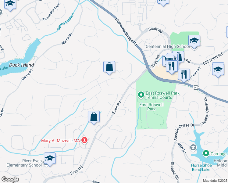 map of restaurants, bars, coffee shops, grocery stores, and more near 1970 Glen Eves Drive in Roswell