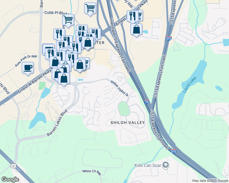 map of restaurants, bars, coffee shops, grocery stores, and more near 2115 Goldwaite Court Northwest in Kennesaw