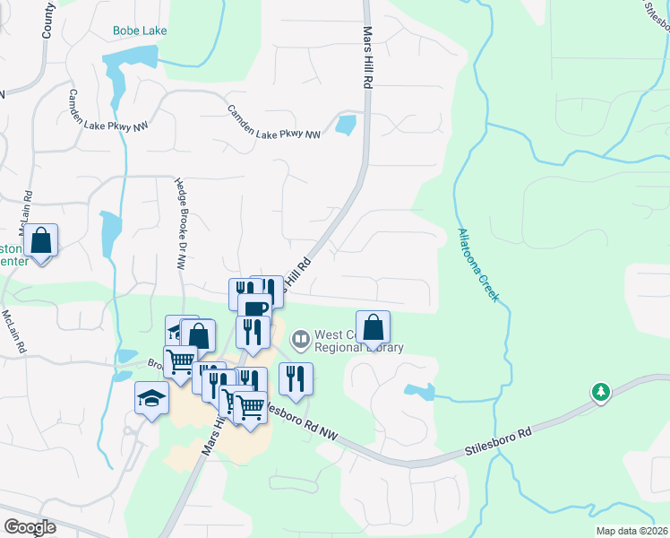 map of restaurants, bars, coffee shops, grocery stores, and more near 1942 Newpark Way Northwest in Acworth