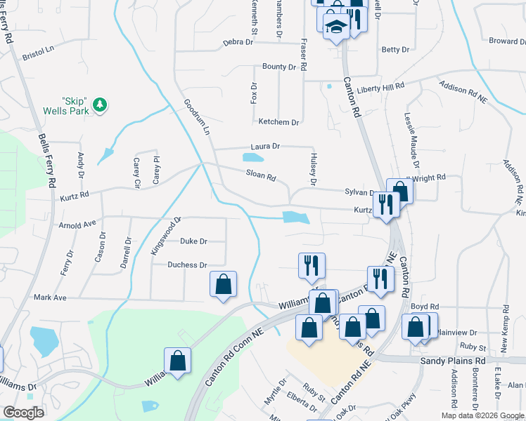 map of restaurants, bars, coffee shops, grocery stores, and more near 650 Kurtz Road in Marietta
