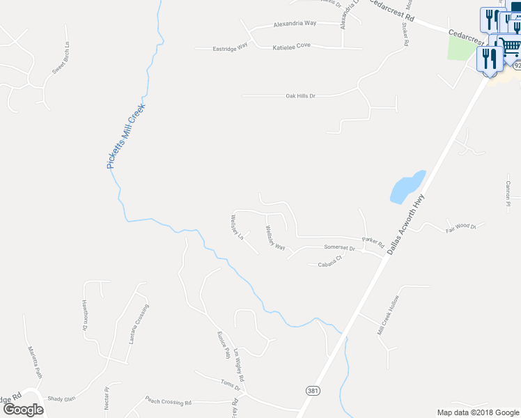 map of restaurants, bars, coffee shops, grocery stores, and more near 26 Wellsley Lane in Dallas