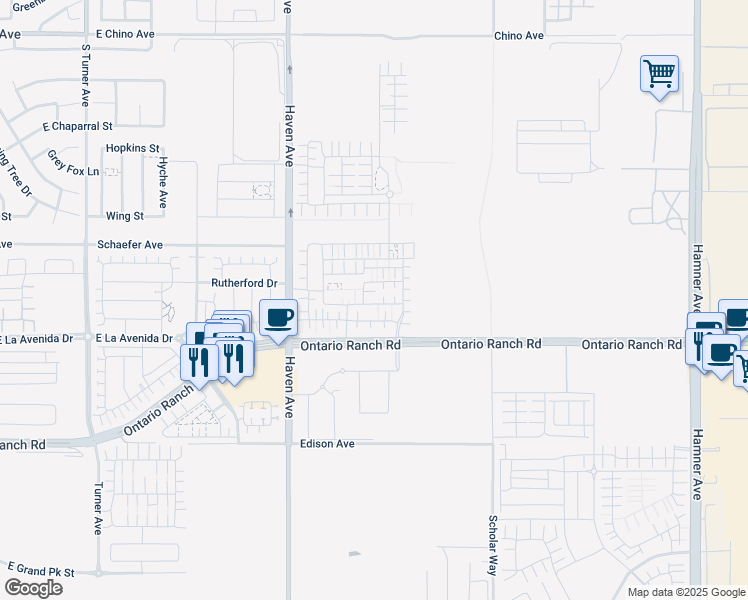 map of restaurants, bars, coffee shops, grocery stores, and more near 3983 South Sunrise Avenue in Ontario