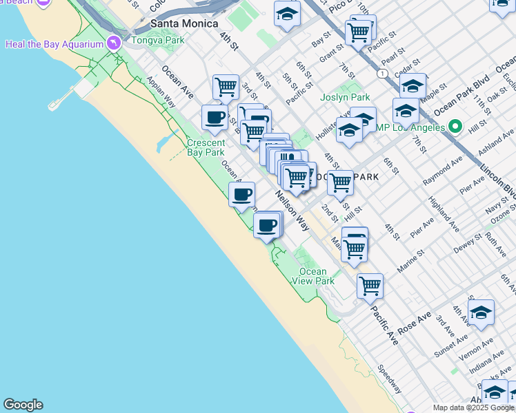 map of restaurants, bars, coffee shops, grocery stores, and more near 122 Hart Avenue in Santa Monica