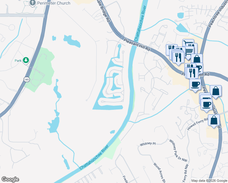 map of restaurants, bars, coffee shops, grocery stores, and more near 5745 Hershinger Close in Duluth
