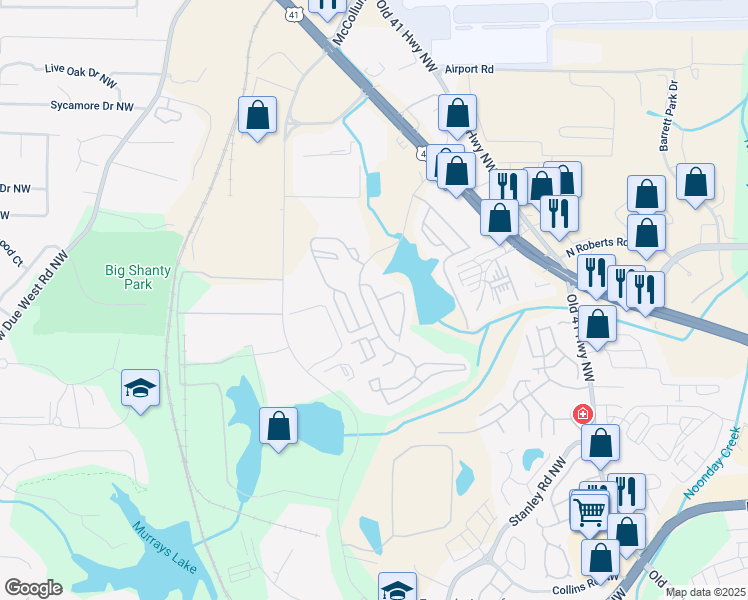 map of restaurants, bars, coffee shops, grocery stores, and more near 2089 Lakeshore Overlook Drive in Kennesaw