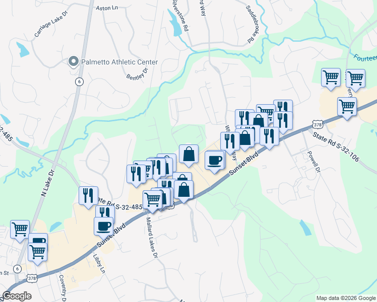 map of restaurants, bars, coffee shops, grocery stores, and more near 200 Caughman Farm Lane in Lexington