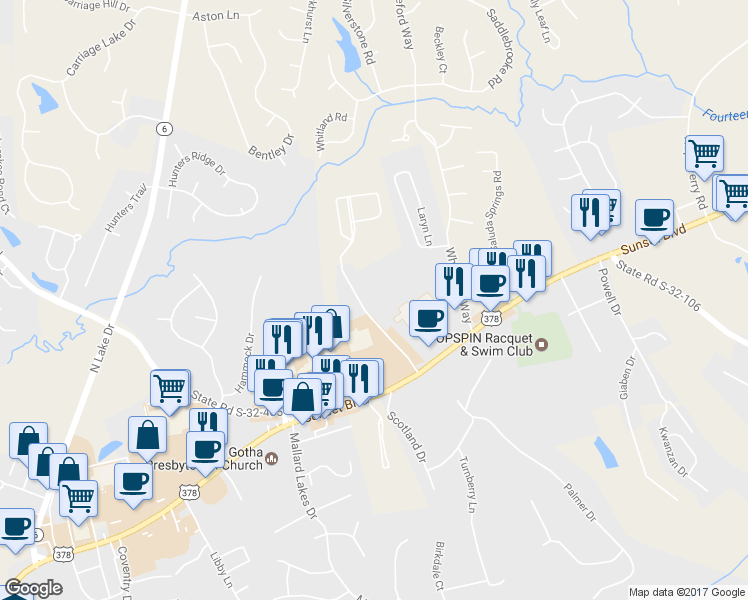map of restaurants, bars, coffee shops, grocery stores, and more near 200 Caughman Farm Lane in Lexington