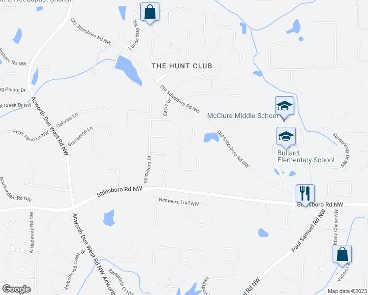 map of restaurants, bars, coffee shops, grocery stores, and more near 2070 Glenellen Drive Northwest in Kennesaw
