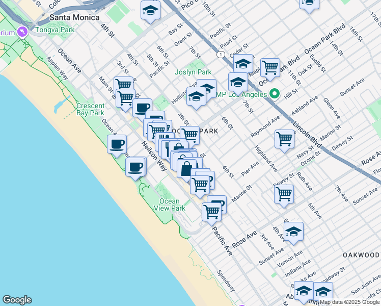 map of restaurants, bars, coffee shops, grocery stores, and more near 2618 3rd Street in Santa Monica