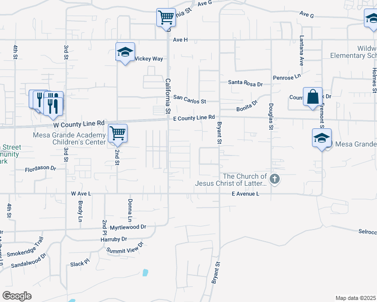map of restaurants, bars, coffee shops, grocery stores, and more near 975 California Street in Calimesa