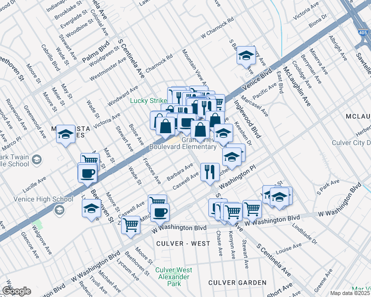 map of restaurants, bars, coffee shops, grocery stores, and more near 3853 South Centinela Avenue in Los Angeles
