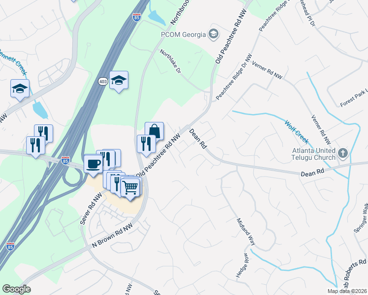 map of restaurants, bars, coffee shops, grocery stores, and more near 2375 Golden Valley Drive in Lawrenceville