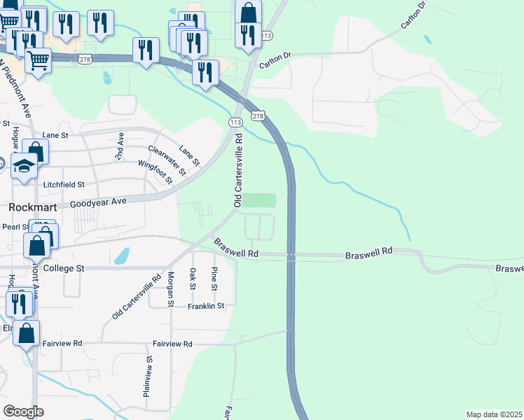 map of restaurants, bars, coffee shops, grocery stores, and more near 308 Staci Lane in Rockmart
