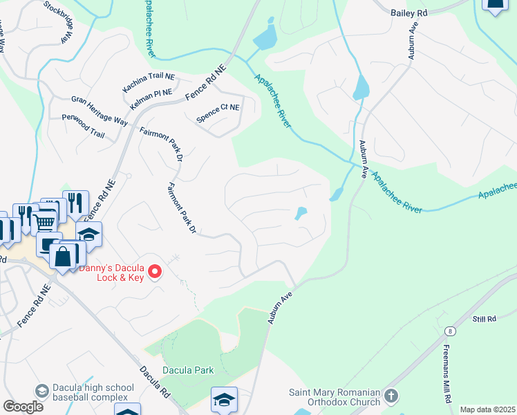 map of restaurants, bars, coffee shops, grocery stores, and more near 2642 Colleen Lane Northeast in Dacula